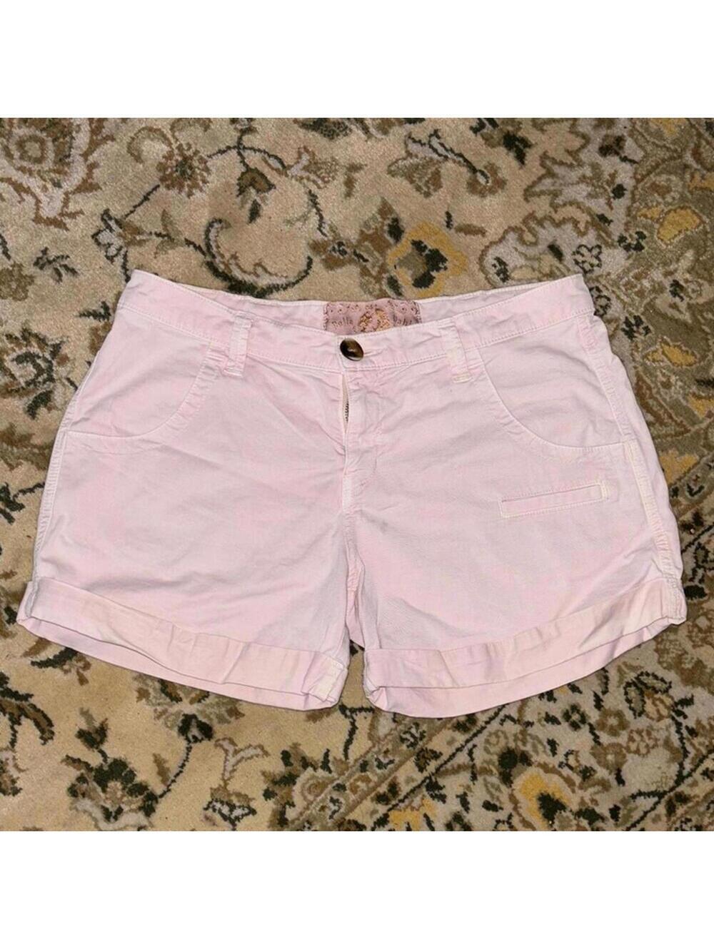 Bella Dahl Women's Pastel Baby Pink Casual Shorts Low Rise Roll Cuff